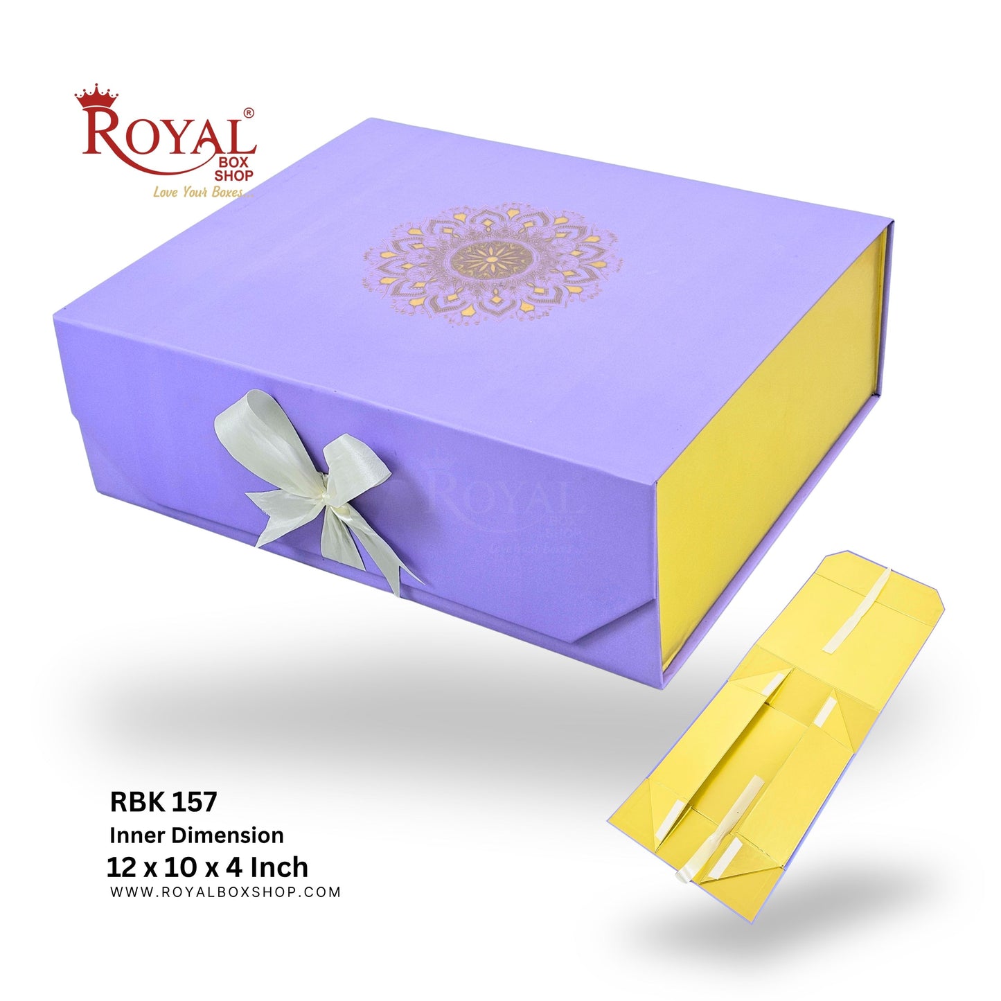 Royal Box Shop® Premium Rigid Gift Box I 12x10x4 Inch I Royal Purple I Collapsible with Ribbon