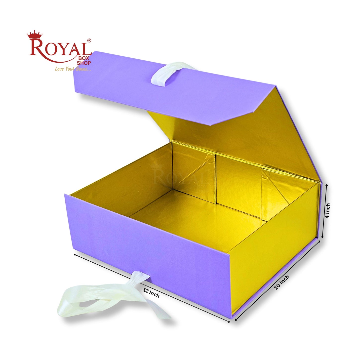 Royal Box Shop® Premium Rigid Gift Box I 12x10x4 Inch I Royal Purple I Collapsible with Ribbon