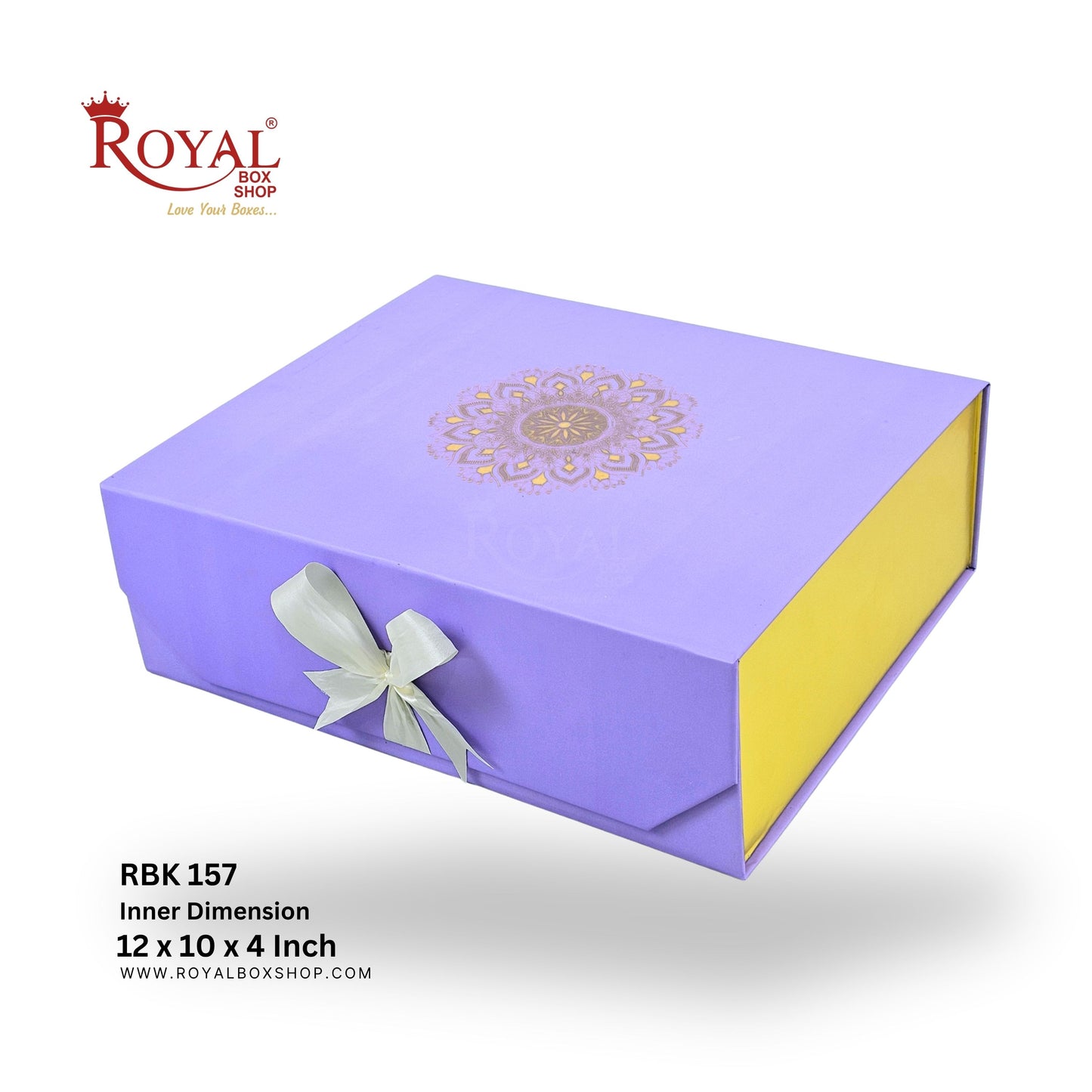 Royal Box Shop® Premium Rigid Gift Box I 12x10x4 Inch I Royal Purple I Collapsible with Ribbon