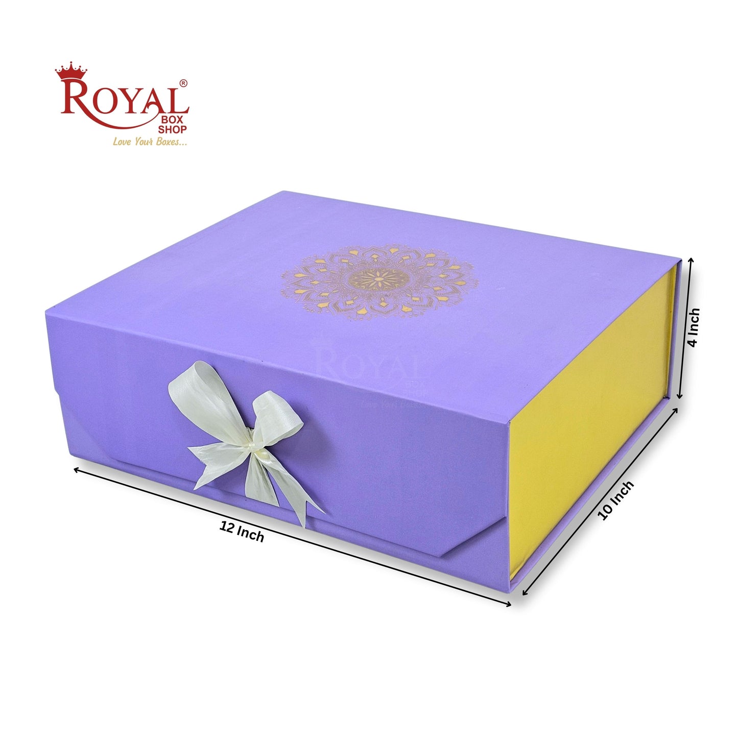 Royal Box Shop® Premium Rigid Gift Box I 12x10x4 Inch I Royal Purple I Collapsible with Ribbon