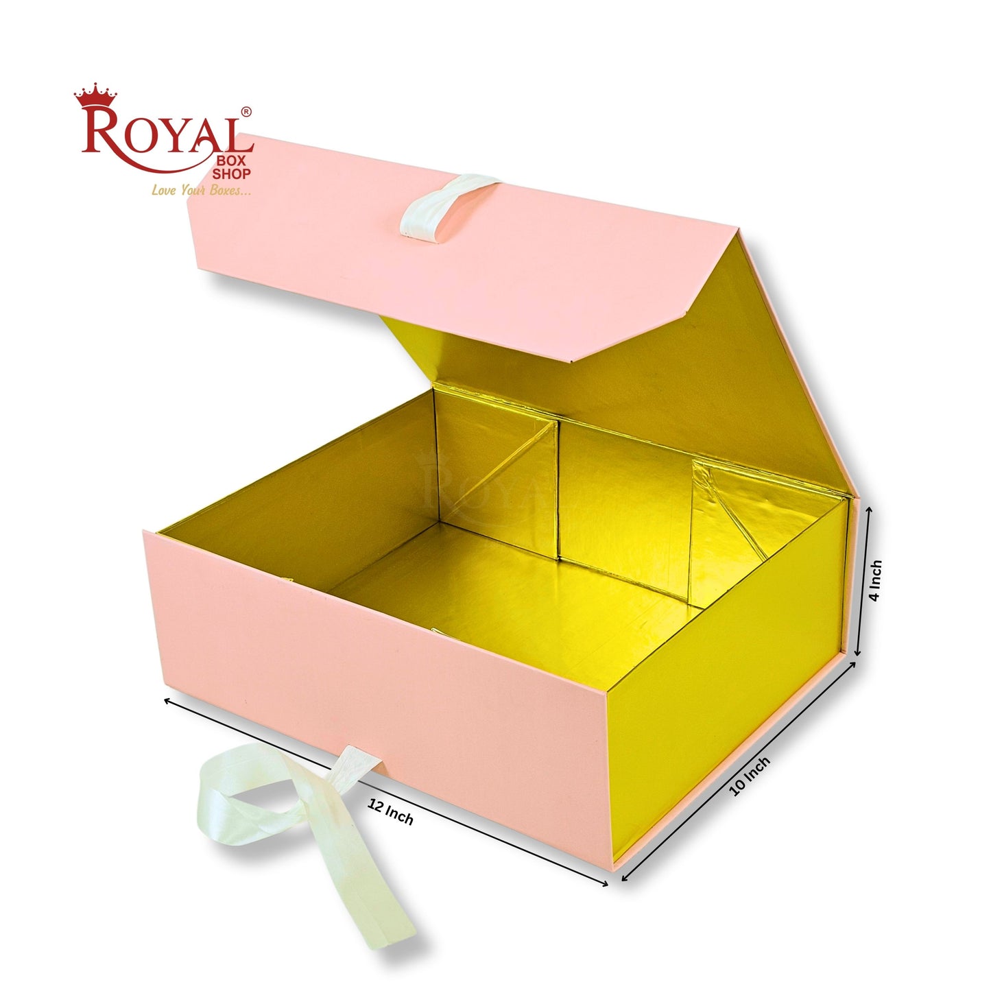 Royal Box Shop® Premium Rigid Gift Box I 12x10x4 Inch I Royal Pink I Collapsible with Ribbon