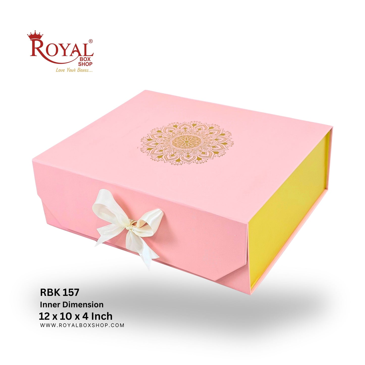 Royal Box Shop® Premium Rigid Gift Box I 12x10x4 Inch I Royal Pink I Collapsible with Ribbon