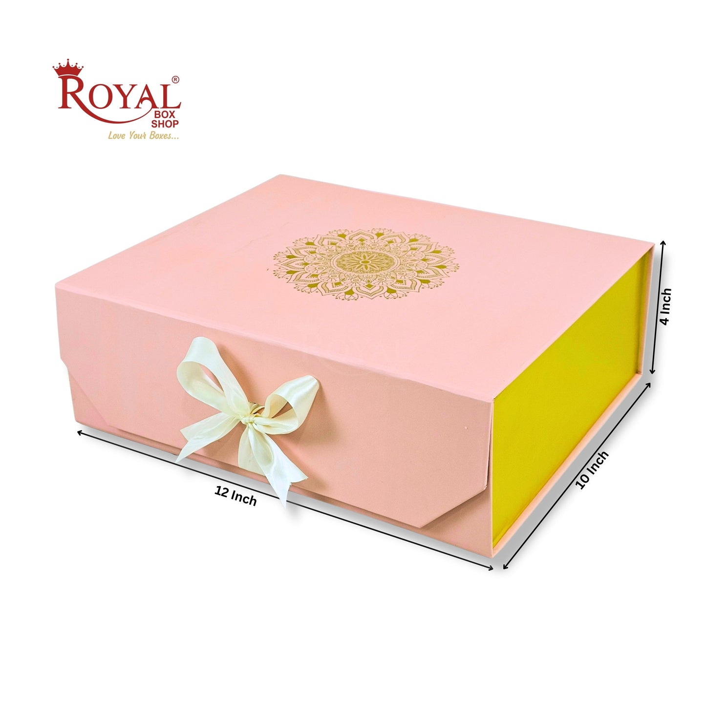 Royal Box Shop® Premium Rigid Gift Box I 12x10x4 Inch I Royal Pink I Collapsible with Ribbon