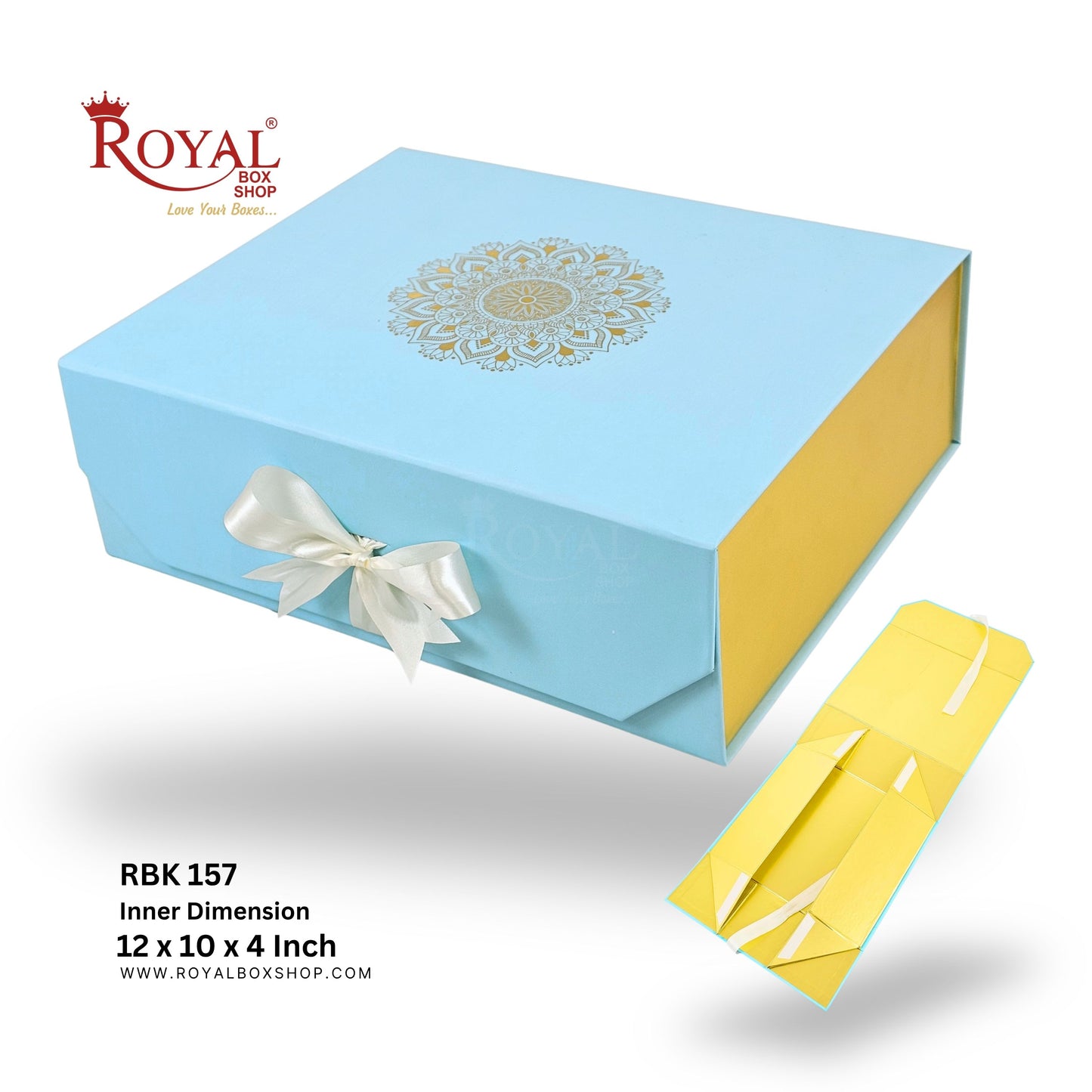Royal Box Shop® Premium Rigid Gift Box I 12x10x4 Inch I Royal Blue I Collapsible with Ribbon