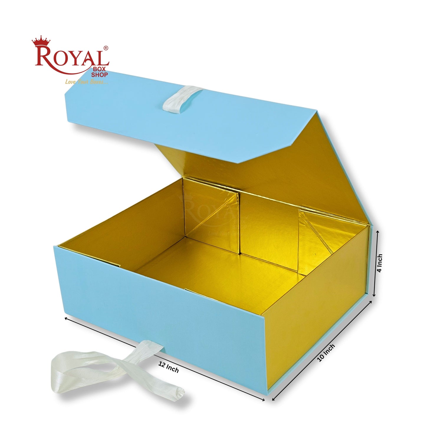 Royal Box Shop® Premium Rigid Gift Box I 12x10x4 Inch I Royal Blue I Collapsible with Ribbon