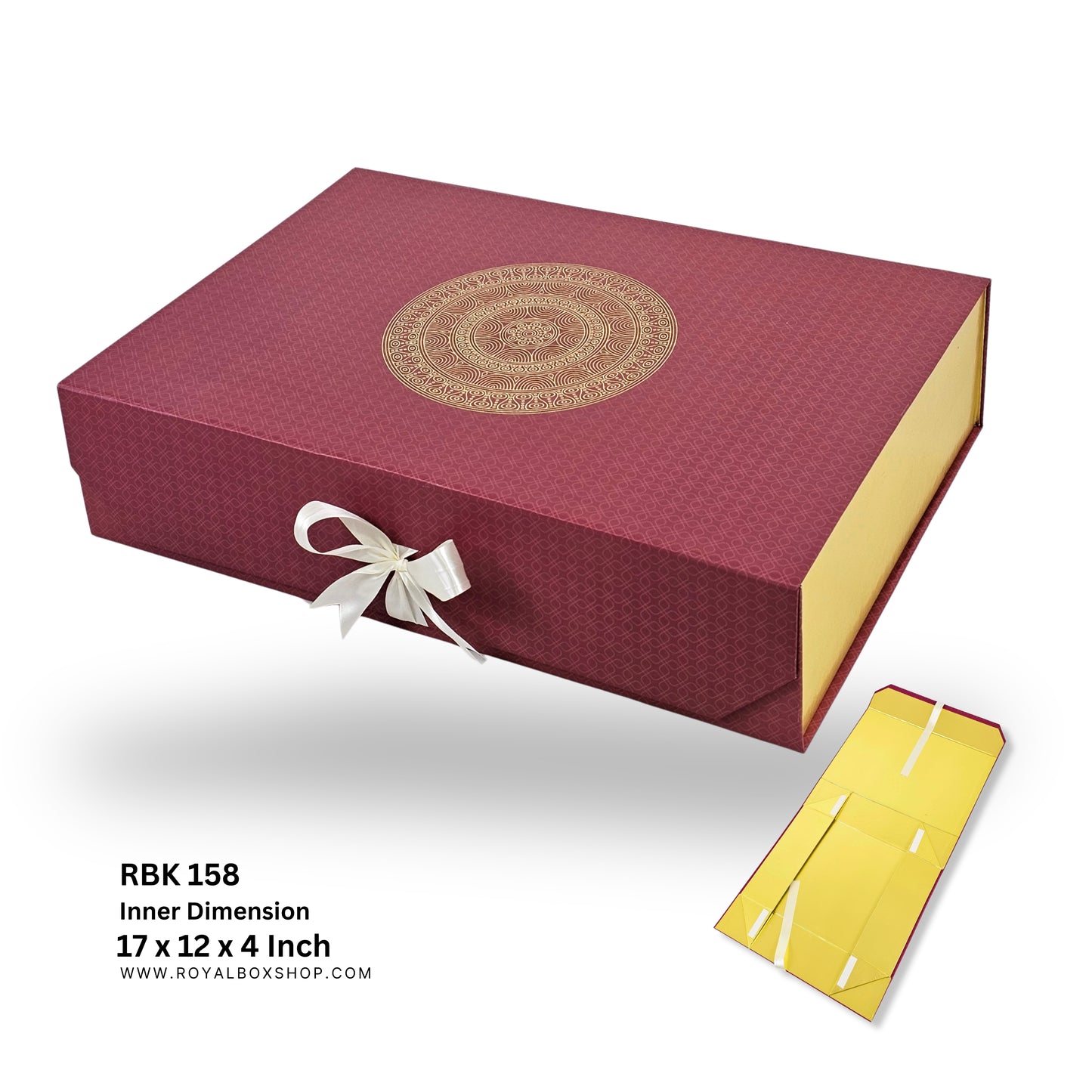 Royal Box Shop® Premium Rigid Gift Box I 17x12x4 Inch I Royal Red I Collapsible with Ribbon