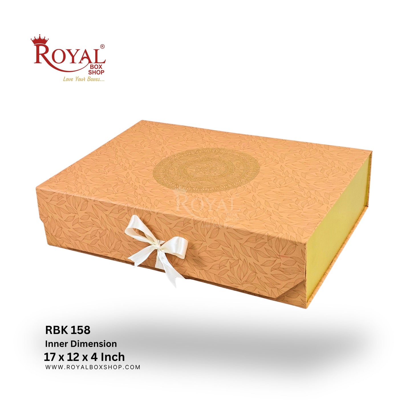 Royal Box Shop® Premium Rigid Gift Box I 17x12x4 Inch I Royal Orange I Collapsible with Ribbon