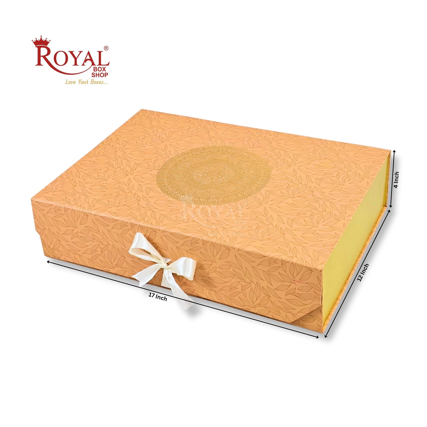 Royal Box Shop® Premium Rigid Gift Box I 17x12x4 Inch I Royal Orange I Collapsible with Ribbon