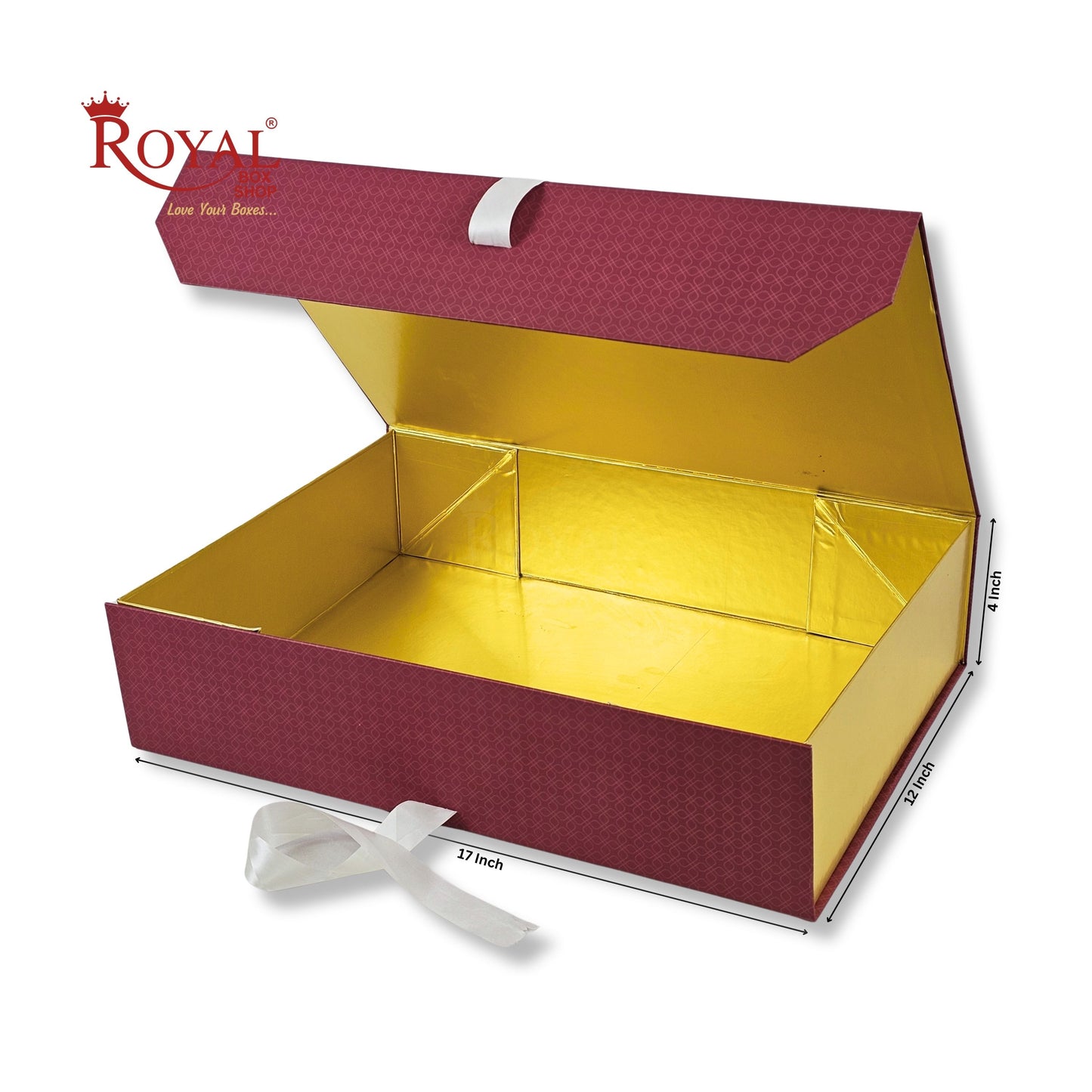 Royal Box Shop® Premium Rigid Gift Box I 17x12x4 Inch I Royal Red I Collapsible with Ribbon