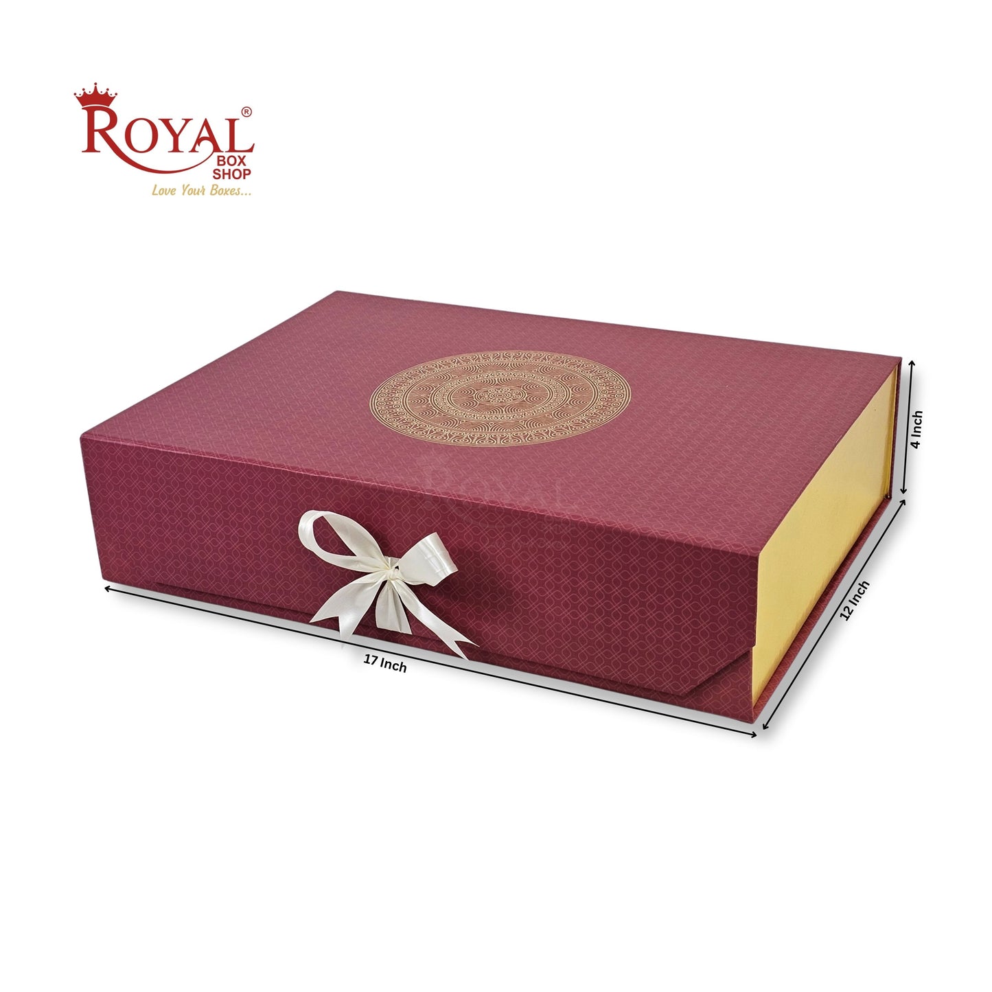 Royal Box Shop® Premium Rigid Gift Box I 17x12x4 Inch I Royal Red I Collapsible with Ribbon