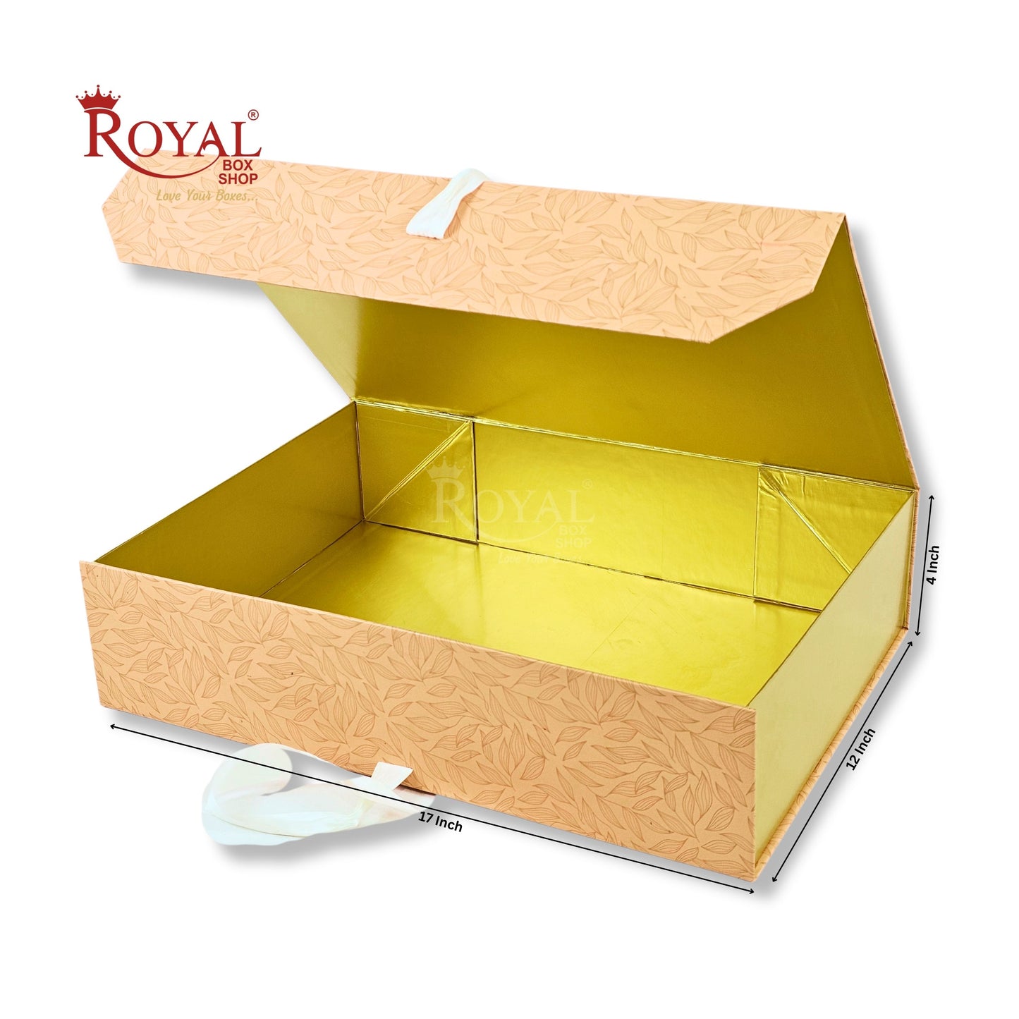 Royal Box Shop® Premium Rigid Gift Box I 17x12x4 Inch I Royal Orange I Collapsible with Ribbon