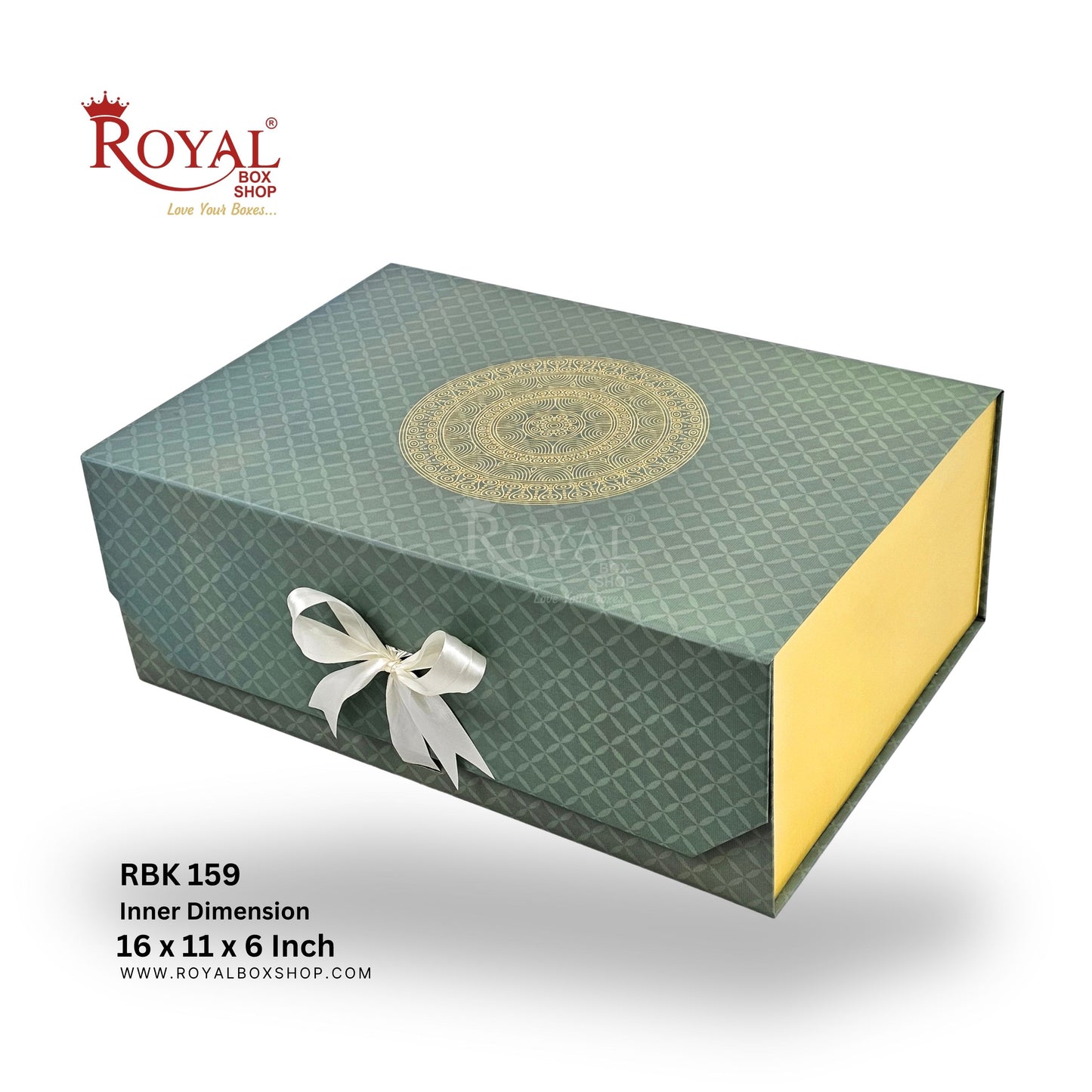Royal Box Shop® Premium Rigid Gift Box I 16x11x6 Inch I Royal Green I Collapsible with Ribbon