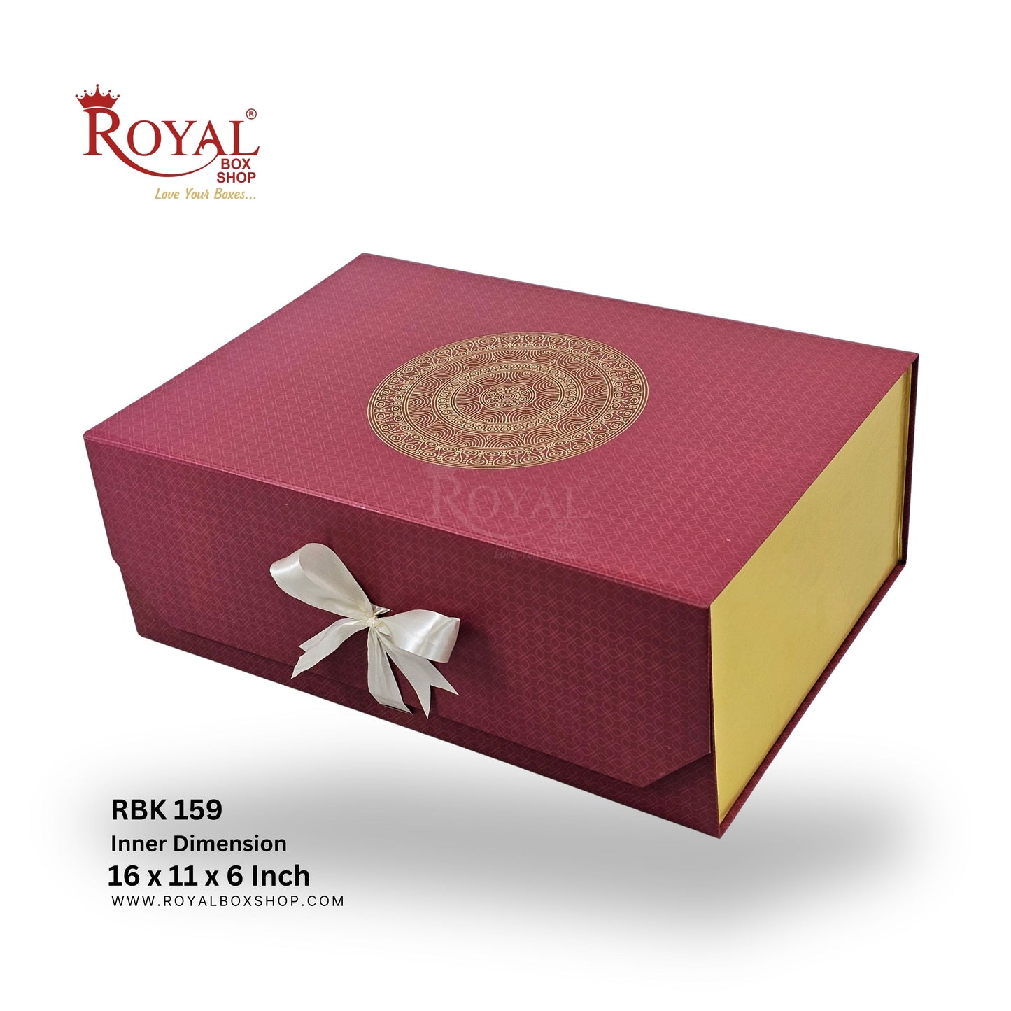 Royal Box Shop® Premium Rigid Gift Box I 16x11x6 Inch I Royal Red I Collapsible with Ribbon