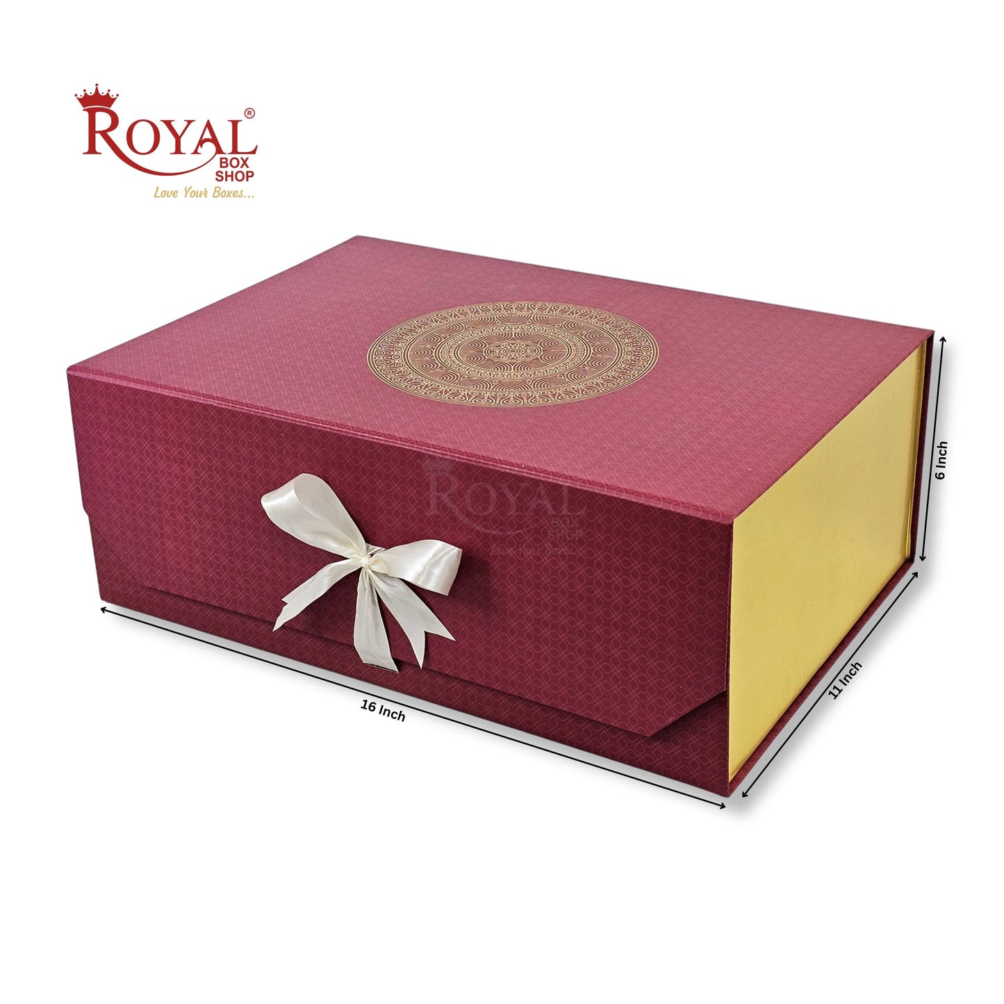 Royal Box Shop® Premium Rigid Gift Box I 16x11x6 Inch I Royal Red I Collapsible with Ribbon