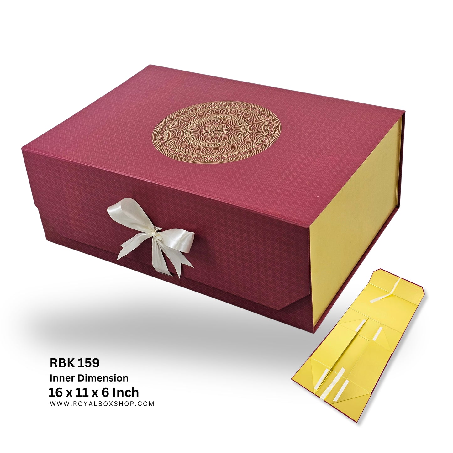 Royal Box Shop® Premium Rigid Gift Box I 16x11x6 Inch I Royal Red I Collapsible with Ribbon