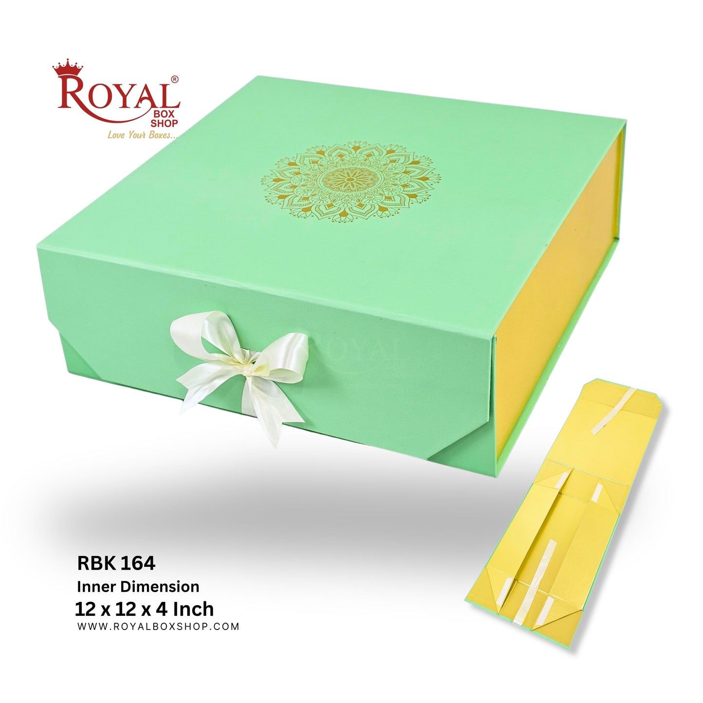 Royal Box Shop® Premium Rigid Gift Box I 12x12x4 Inch I Royal Green I Collapsible with Ribbon