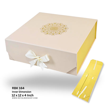 Royal Box Shop® Premium Rigid Gift Box I 12x12x4 Inch I Royal Cream I Collapsible with Ribbon
