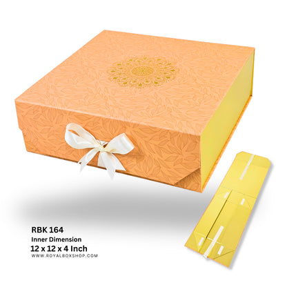 Royal Box Shop® Premium Rigid Gift Box I 12x12x4 Inch I Royal Orange I Collapsible with Ribbon