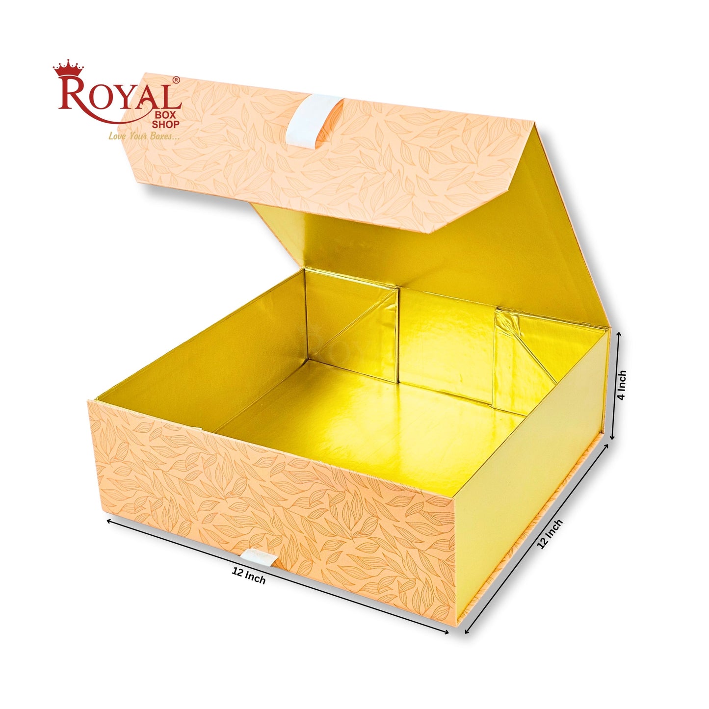 Royal Box Shop® Premium Rigid Gift Box I 12x12x4 Inch I Royal Orange I Collapsible with Ribbon