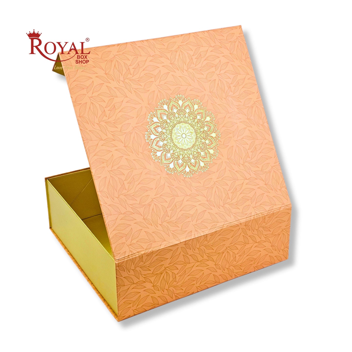 Royal Box Shop® Premium Rigid Gift Box I 12x12x4 Inch I Royal Orange I Collapsible with Ribbon