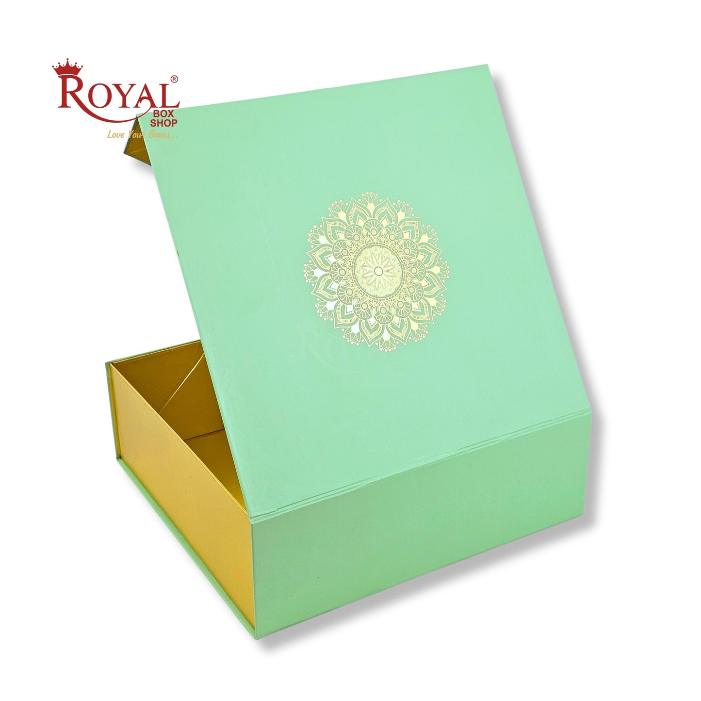 Royal Box Shop® Premium Rigid Gift Box I 12x12x4 Inch I Royal Green I Collapsible with Ribbon
