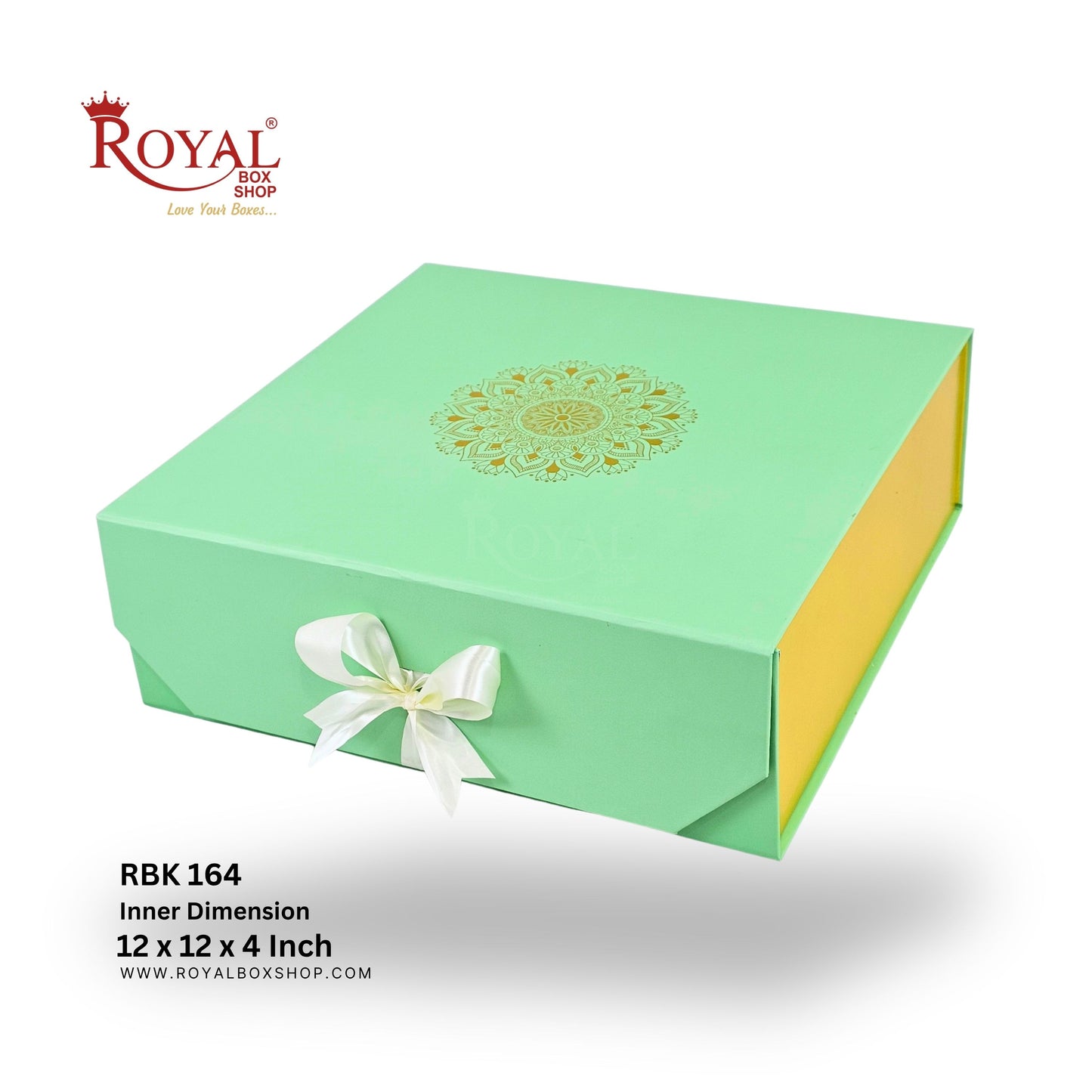 Royal Box Shop® Premium Rigid Gift Box I 12x12x4 Inch I Royal Green I Collapsible with Ribbon