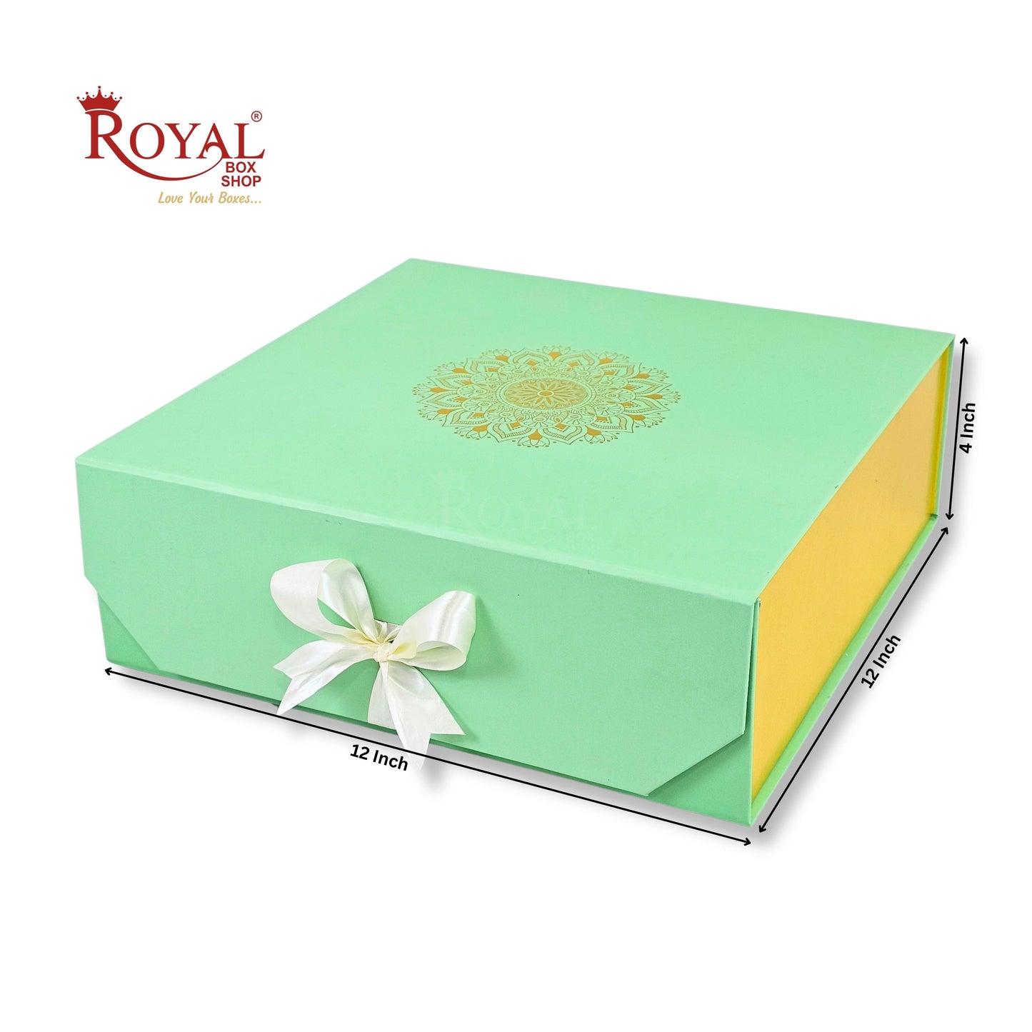 Royal Box Shop® Premium Rigid Gift Box I 12x12x4 Inch I Royal Green I Collapsible with Ribbon