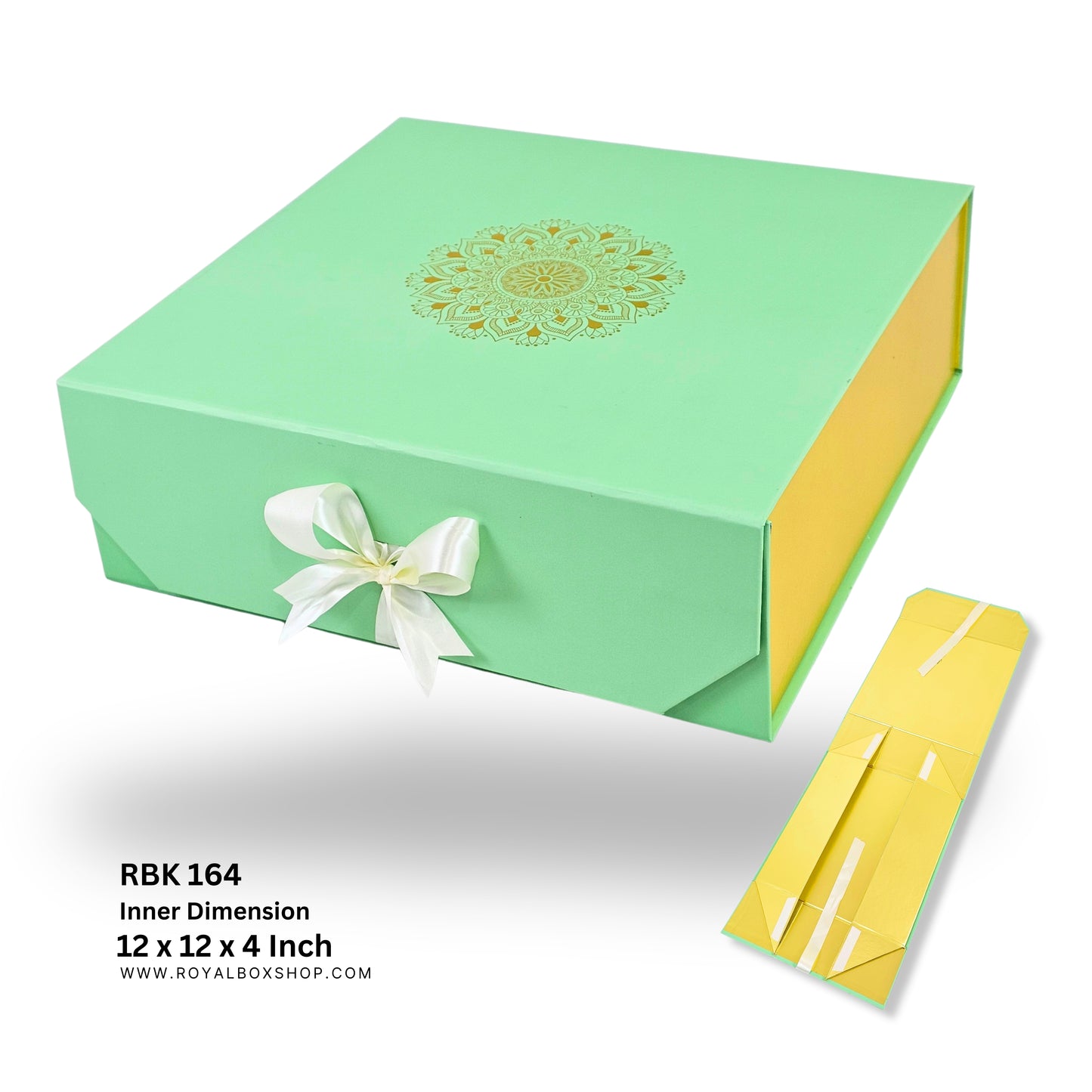 Royal Box Shop® Premium Rigid Gift Box I 12x12x4 Inch I Royal Green I Collapsible with Ribbon