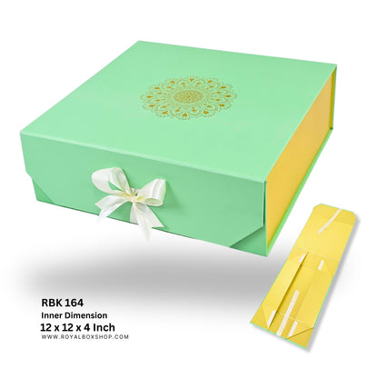 Royal Box Shop® Premium Rigid Gift Box I 12x12x4 Inch I Royal Green I Collapsible with Ribbon