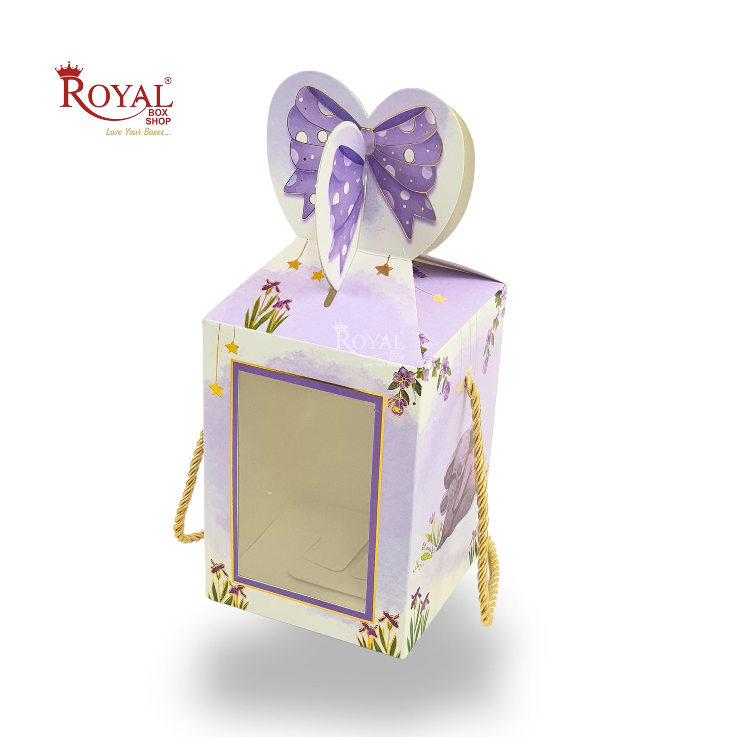 Gift Box Bow Shape | 4x4x6 Inch | RCF-02 D3 | Baby Purple Panda