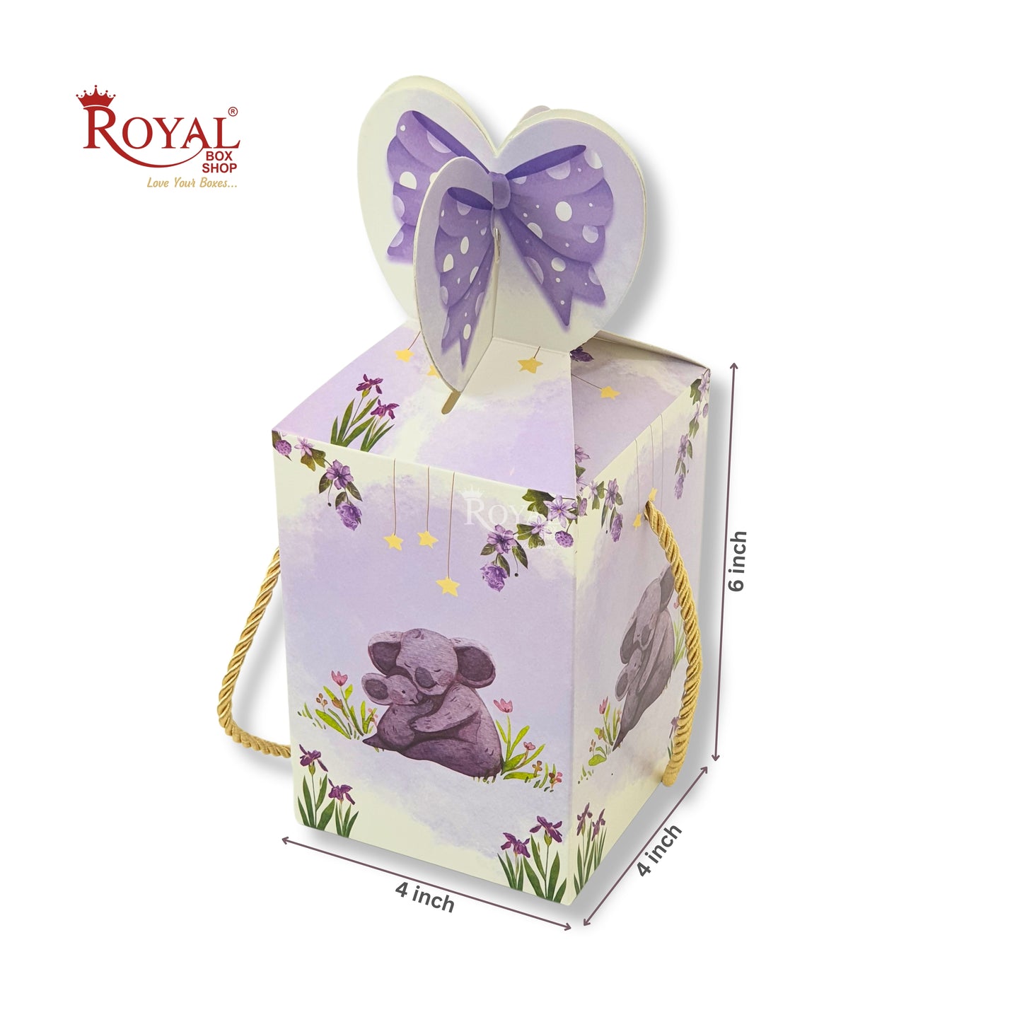 Gift Box Bow Shape | 4x4x6 Inch | RCF-02 D3 | Baby Purple Panda