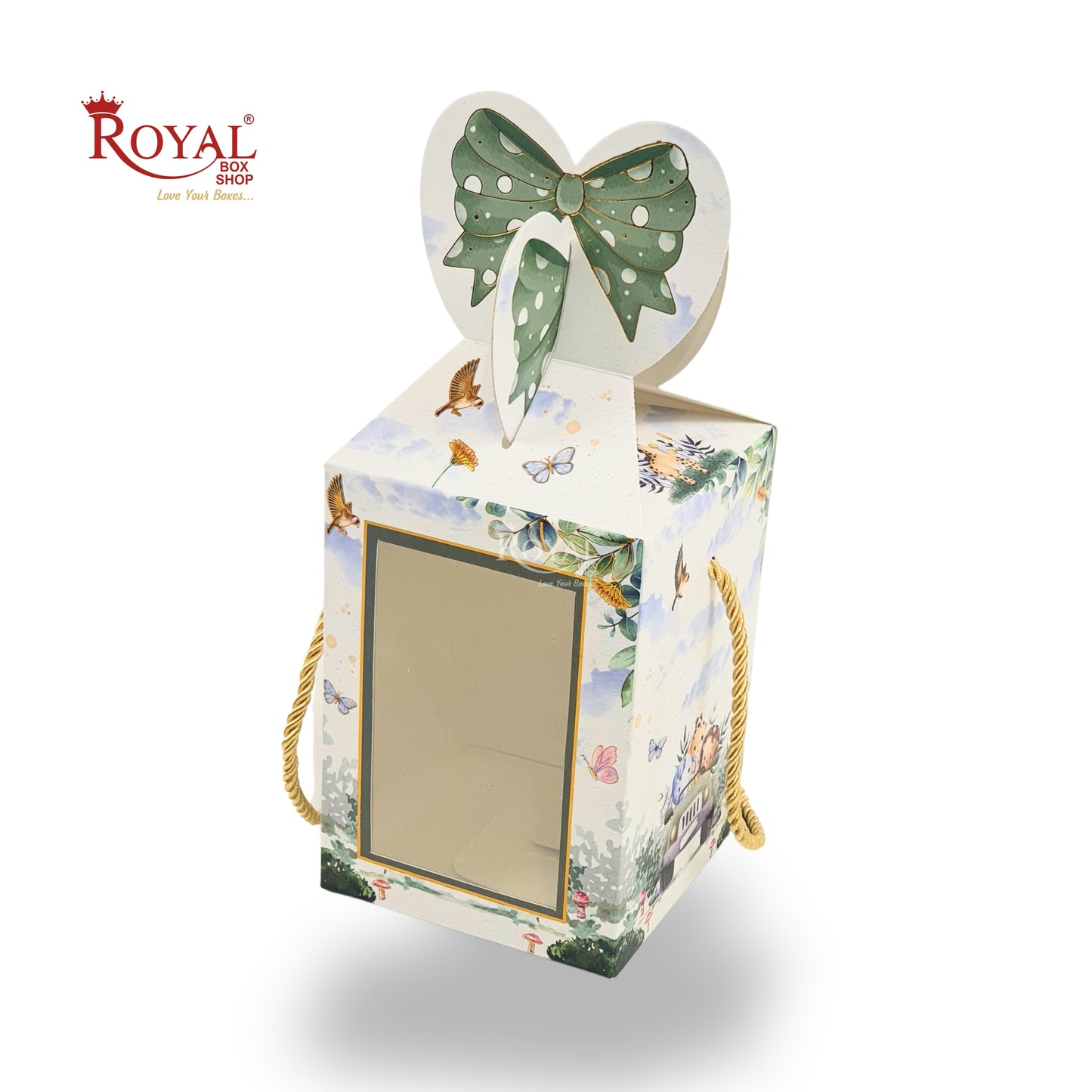 Gift Box Bow Shape | 4x4x6 Inch | RCF-02 D6 | Baby Green Jungle Theme