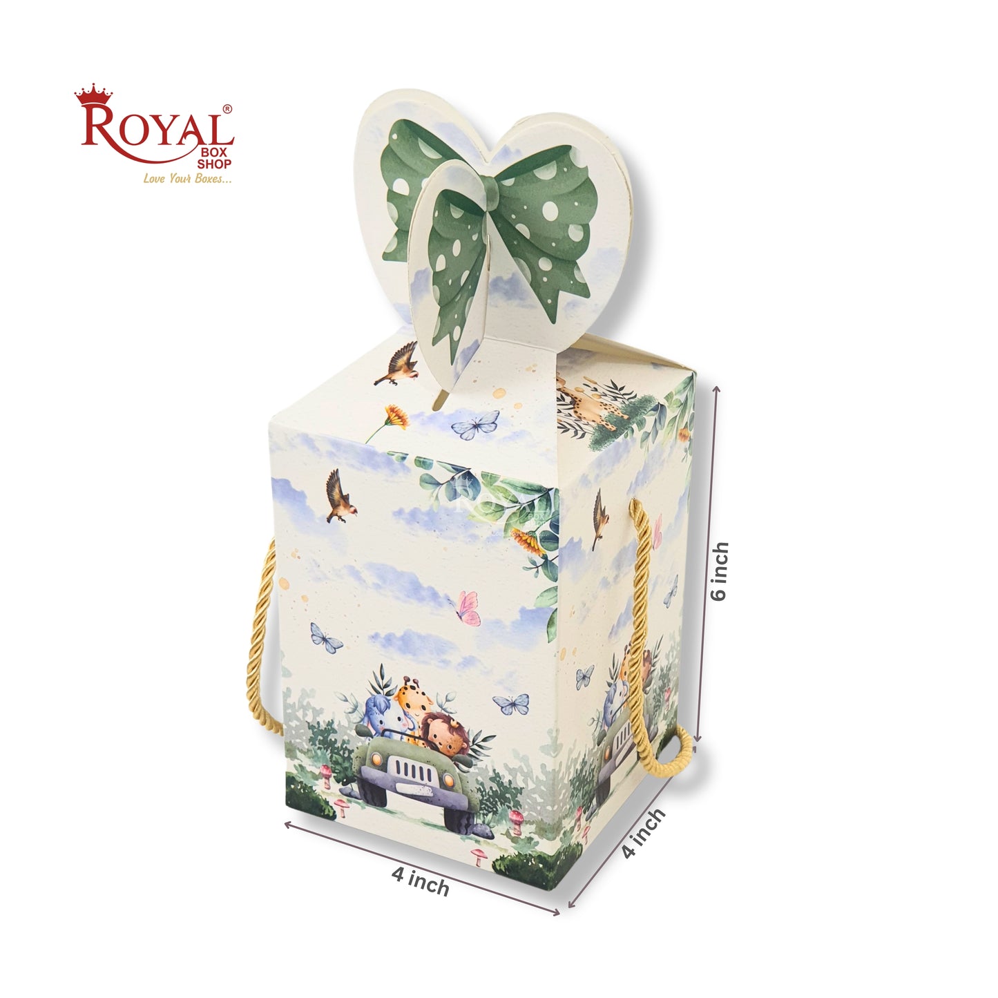 Gift Box Bow Shape | 4x4x6 Inch | RCF-02 D6 | Baby Green Jungle Theme
