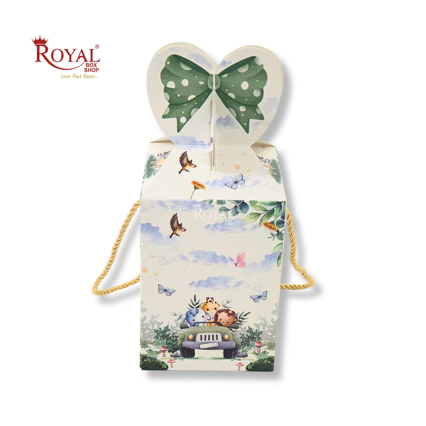 Gift Box Bow Shape | 4x4x6 Inch | RCF-02 D6 | Baby Green Jungle Theme