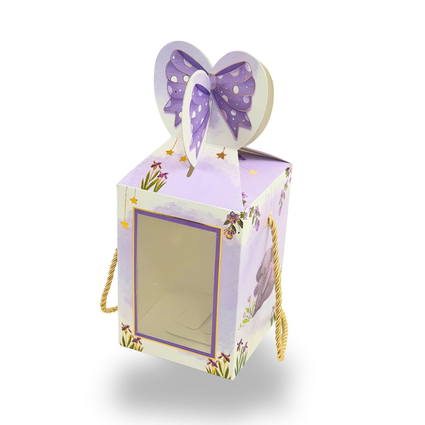 Gift Box Bow Shape | 4x4x6 Inch | RCF-02 D3 | Baby Purple Panda
