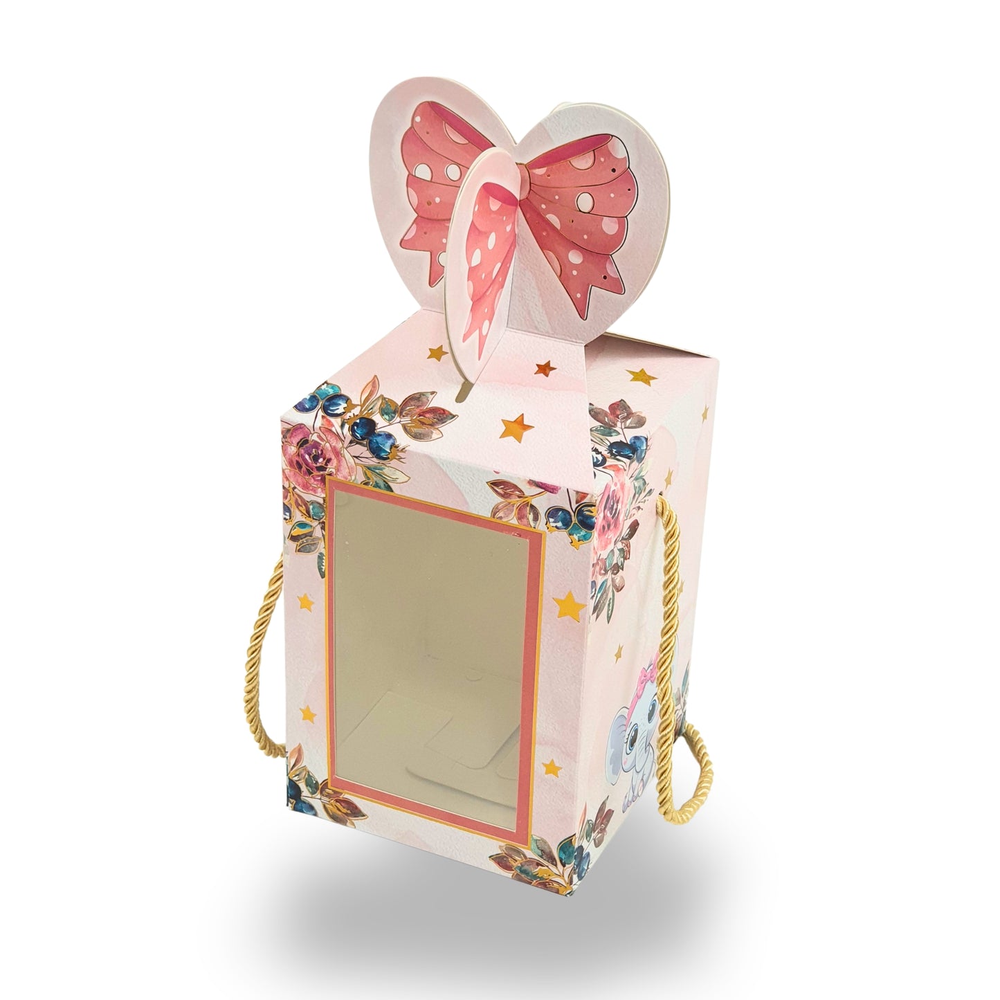 Gift Box Bow Shape | 4x4x6 Inch | RCF-02 D4 | Baby Pink Elephant Theme