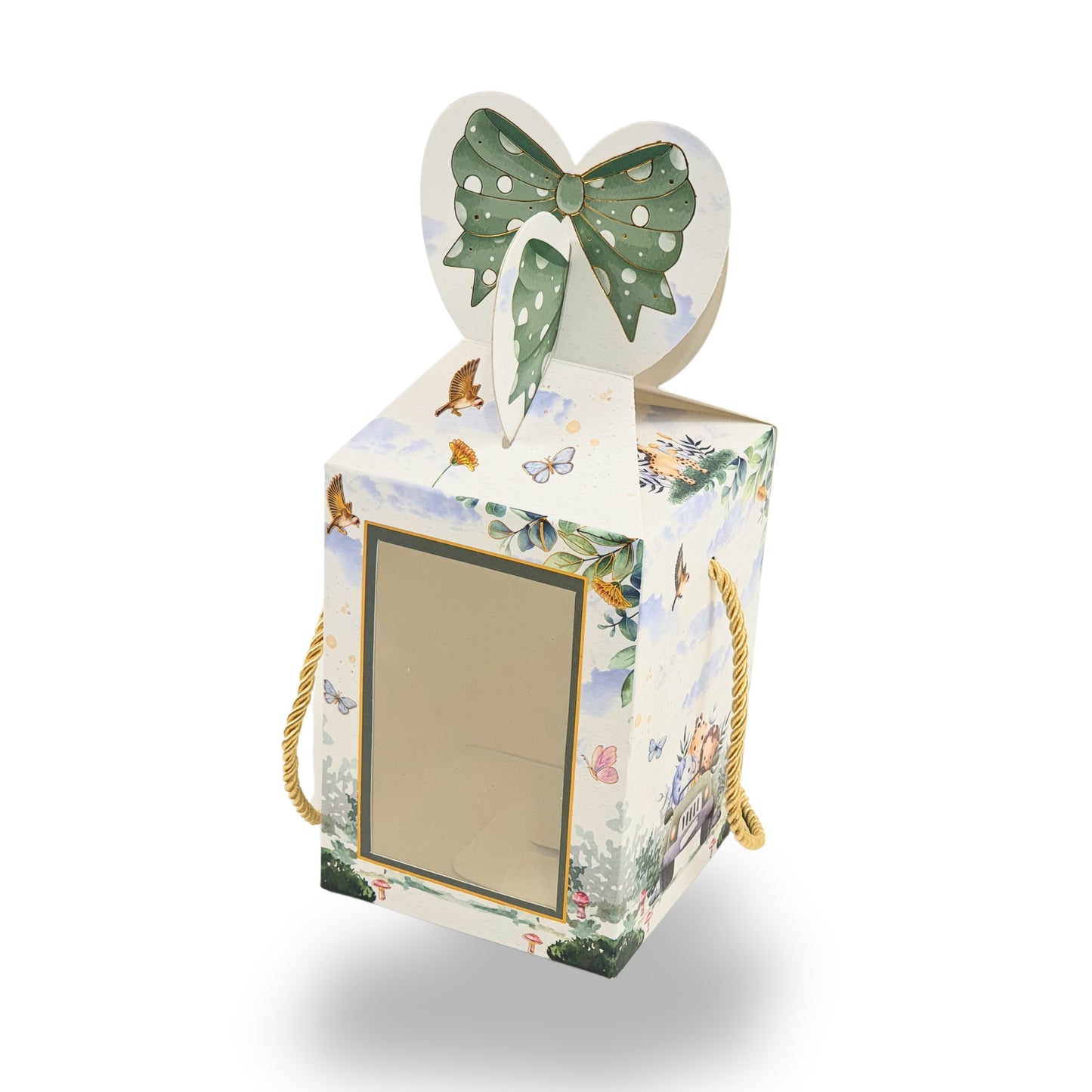 Gift Box Bow Shape | 4x4x6 Inch | RCF-02 D6 | Baby Green Jungle Theme