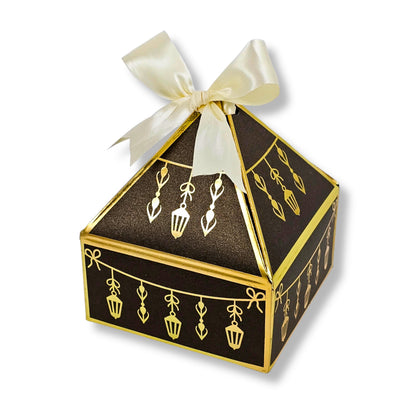 Royal Diamond Gift Box I RCF-03 I Brown with Gold Bells Print I 4x4x2 Inch