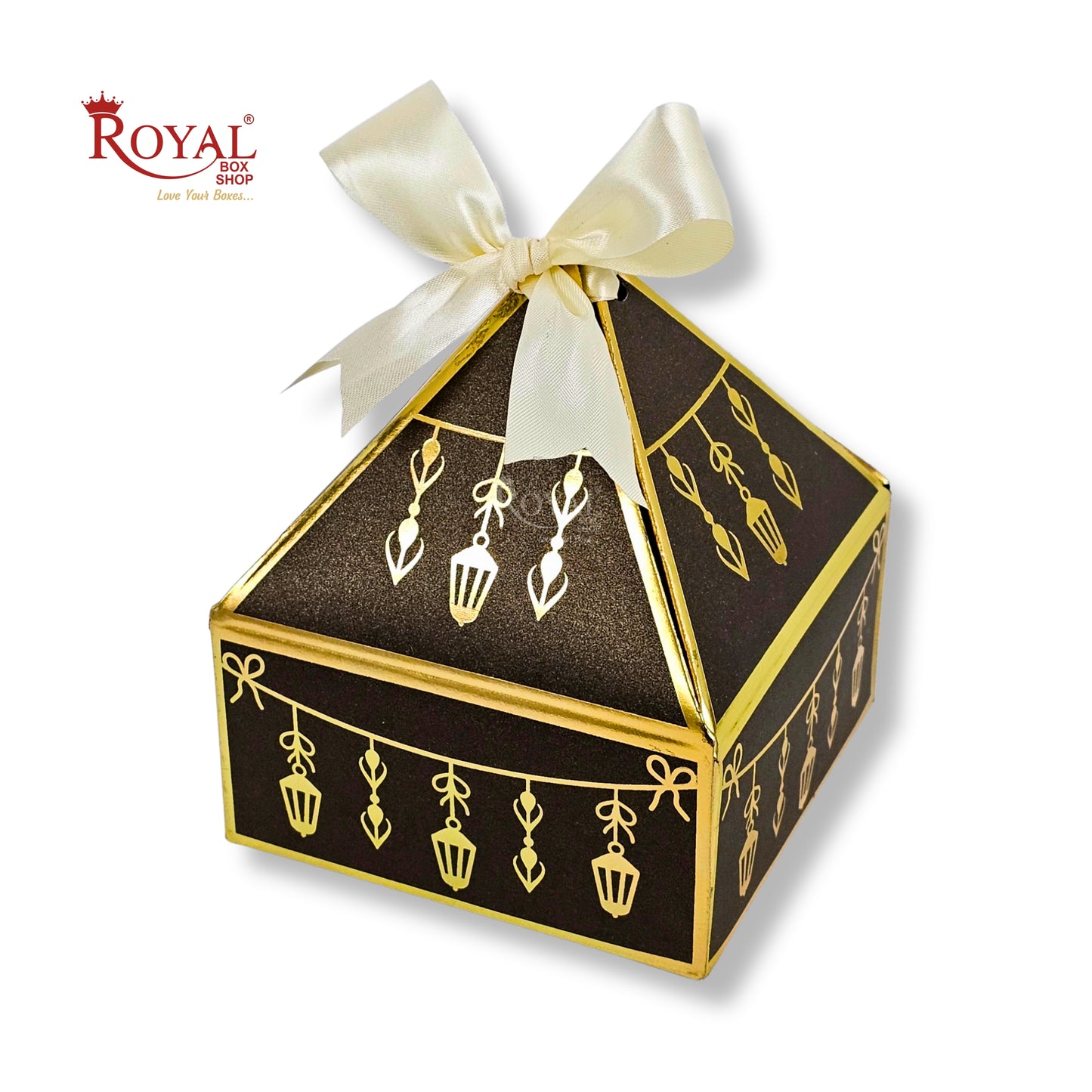 Royal Diamond Gift Box I RCF-03 I Brown with Gold Bells Print I 4x4x2 Inch