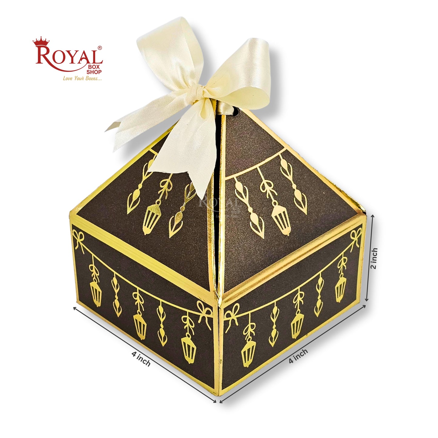 Royal Diamond Gift Box I RCF-03 I Brown with Gold Bells Print I 4x4x2 Inch