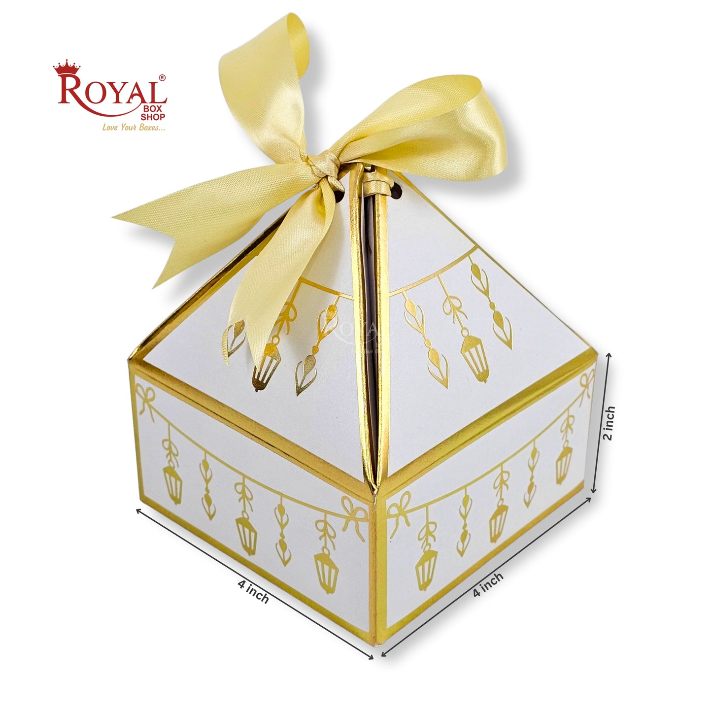 Royal Diamond Gift Box I White Bell Print I 4x4x2 Inch I RCF-03 I Perfect for Sweets, Party Favors