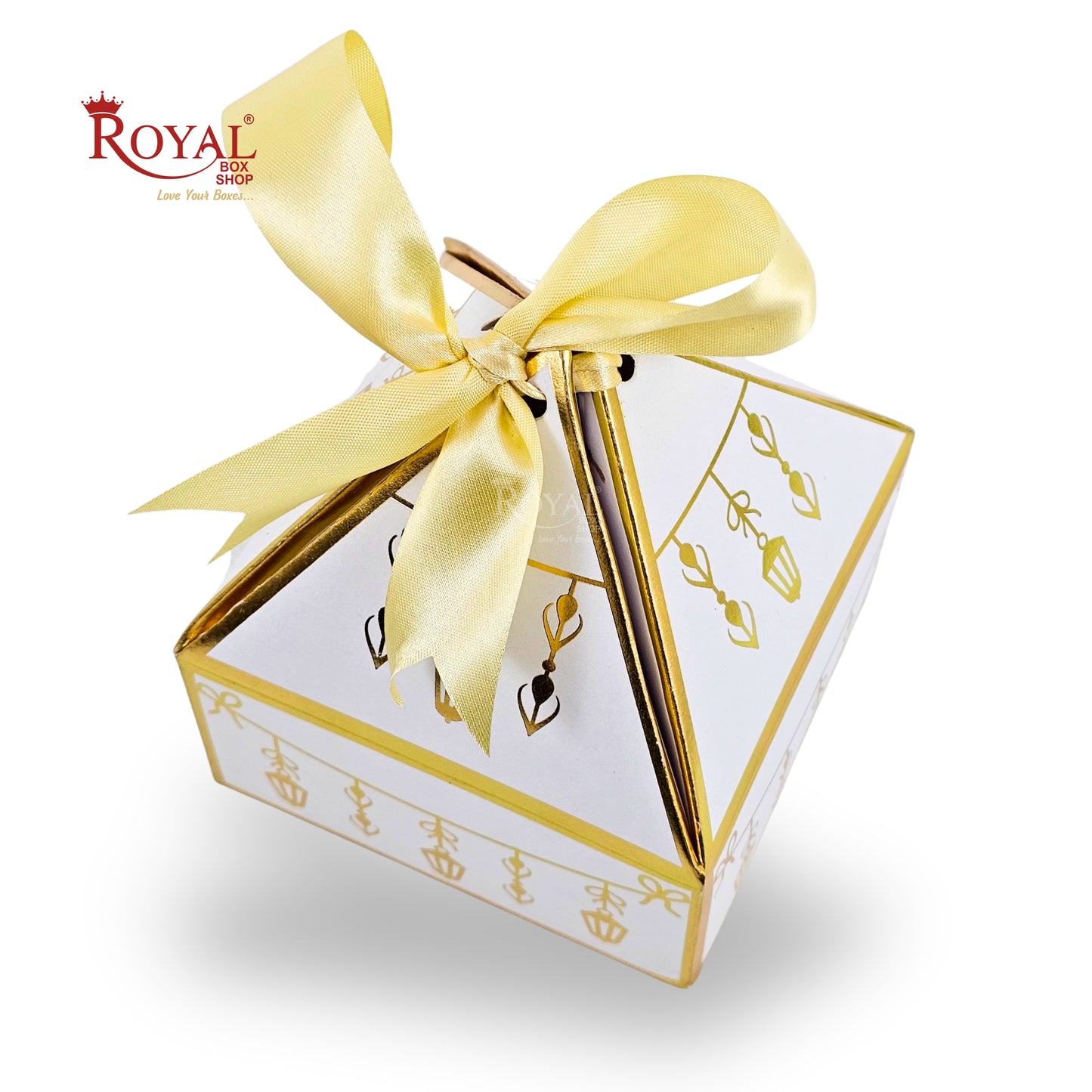 Royal Diamond Gift Box I White Bell Print I 4x4x2 Inch I RCF-03 I Perfect for Sweets, Party Favors