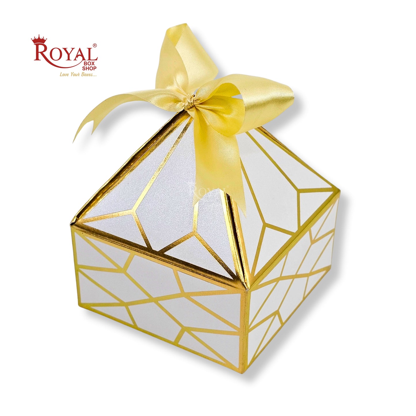 Royal Diamond Gift Box I White with Gold Print I 4x4x2 Inch I RCF-03 I Perfect for Sweets, Party Favors