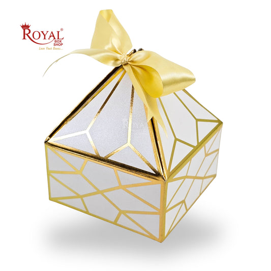 Royal Diamond Gift Box I White with Gold Print I 4x4x2 Inch I RCF-03 I Perfect for Sweets, Party Favors