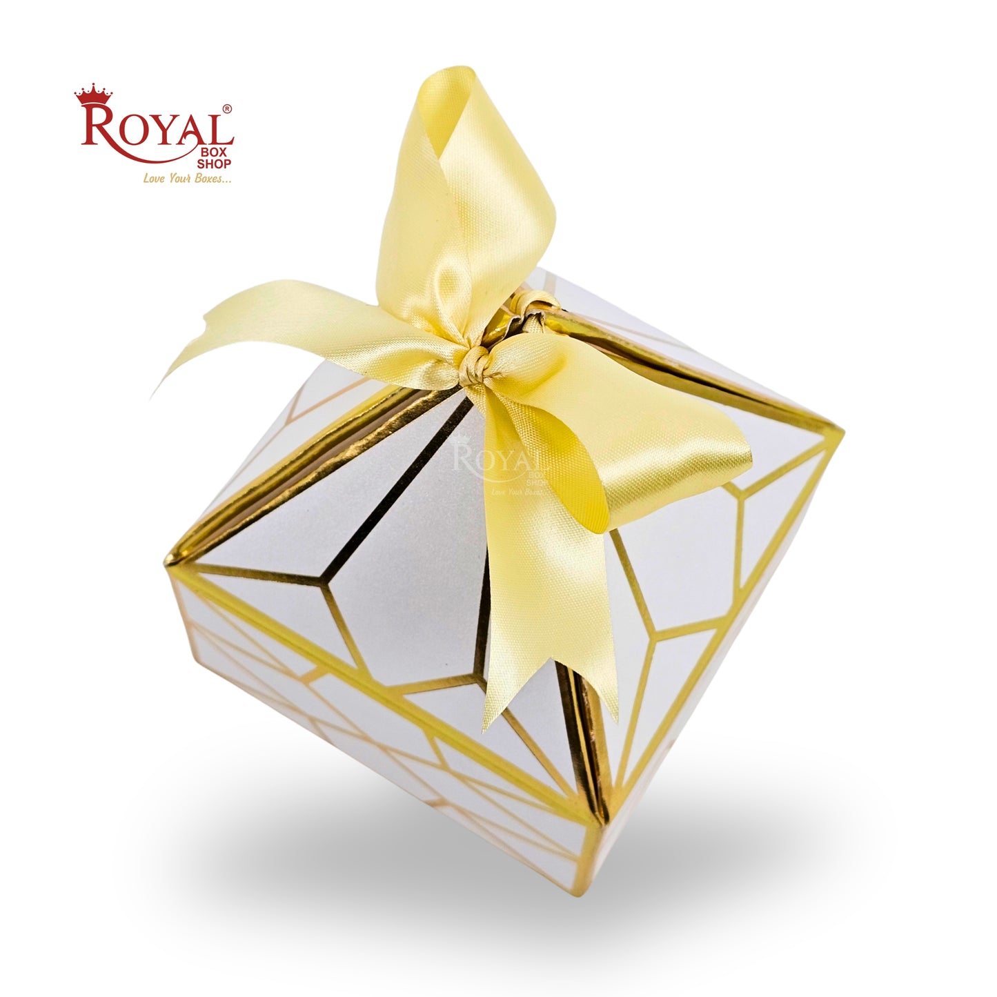 Royal Diamond Gift Box I White with Gold Print I 4x4x2 Inch I RCF-03 I Perfect for Sweets, Party Favors