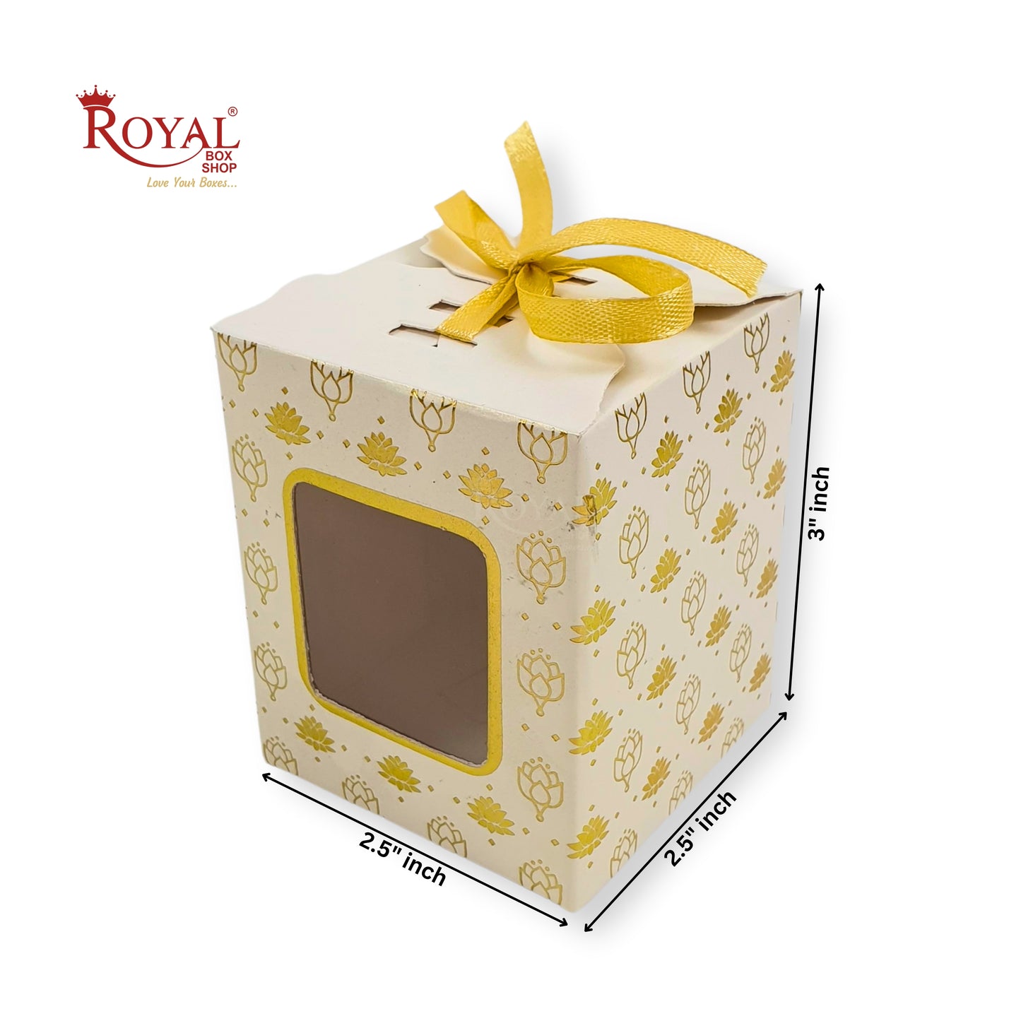 Premium Gift Box | RCF-06 | 3x2.5x2.5 inches | White with Flower Leafing