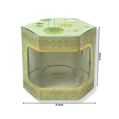 Cookies Box with Window I RCF-07 D3 I Green With Golden Leafing I 3x3x3 inches