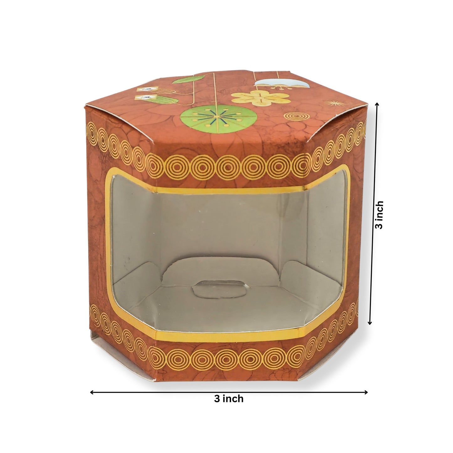 Cookies Box with Window I RCF-07 D3 I Brown With Golden Leafing I 3x3x3 inches