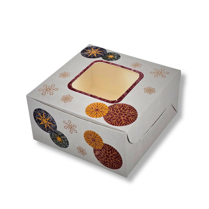 RoyalBoxShop® 4 Piece Laddu Box with Window I RCF-09 D1 I Grey Floral I 4x4x2 Inch
