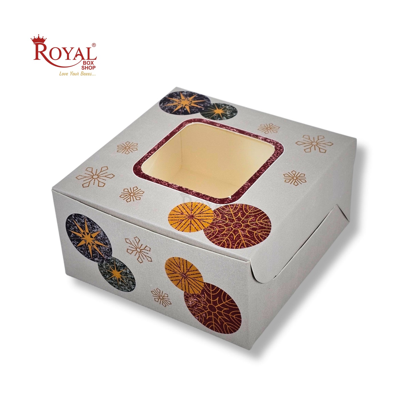 RoyalBoxShop® 4 Piece Laddu Box with Window I RCF-09 D1 I Grey Floral I 4x4x2 Inch